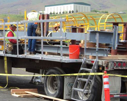 Fall Protection Platforms and Ladders on Flatbed Trailer